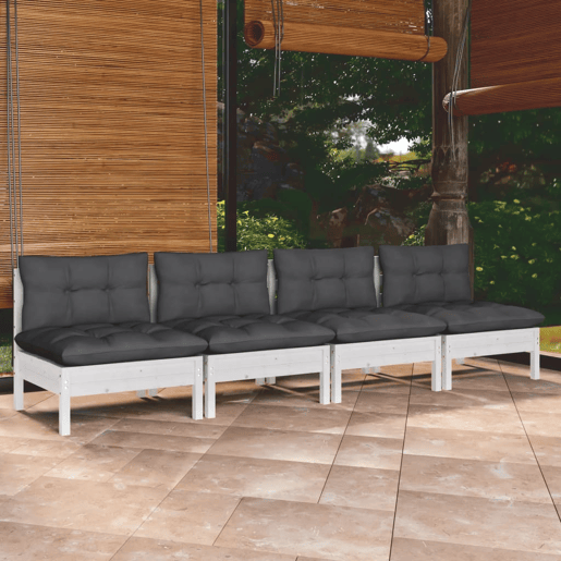 vidaXL Sofá de jardim 4 lugares com almofadões antracite pinho maciço vidaXL Sofá de jardim 4 lugares com almofadões antracite pinho maciço