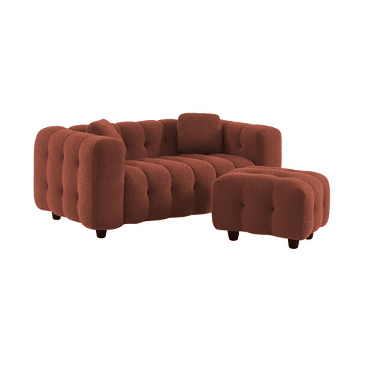 Pouf, banquinho boucle texturada para sofá 2 lugares, Leon boucle, Terracota, 69x59x48 cm