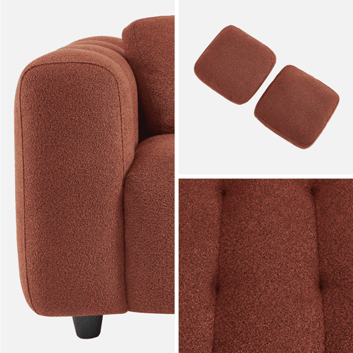 Pouf, banquinho boucle texturada para sofá 2 lugares, Leon boucle, Terracota, 69x59x48 cm