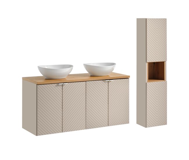 Conjunto mueble lavabo doble 120cm 4 puertas y columna manoa cachemira y madera