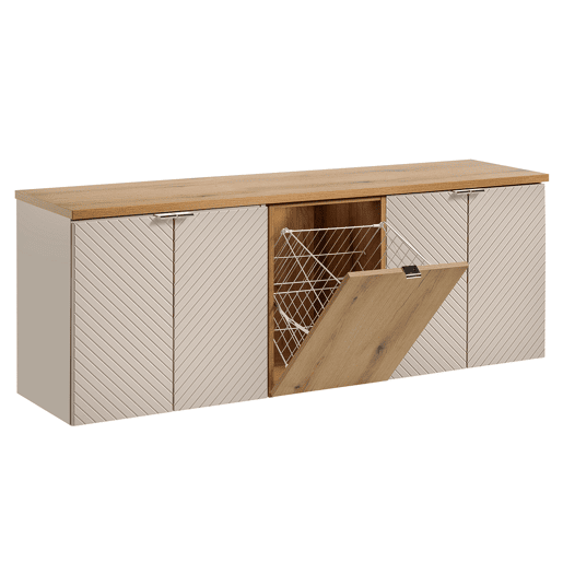 Móvel de toucador 160cm 4 portas cesto de roupa Manoa Caxemira e Madeira