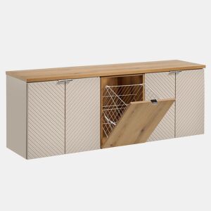 Móvel de toucador 160cm 4 portas cesto de roupa Manoa Caxemira e Madeira
