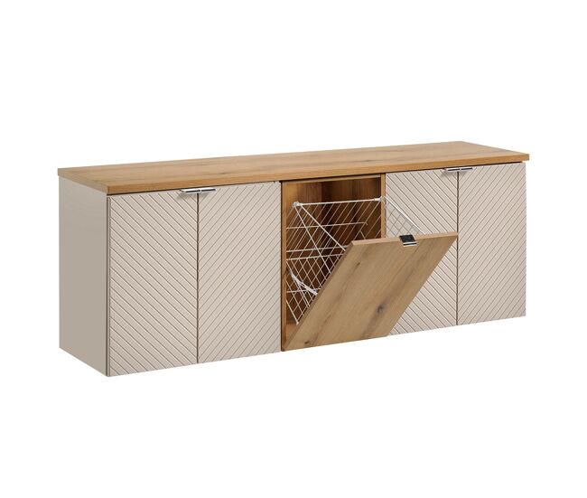 Mueble bajo lavabo 160cm 4 puertas cesto de ropa manoa cachemira y madera