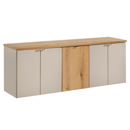 Móvel de toucador 160cm 4 portas cesto de roupa Manoa Caxemira e Madeira