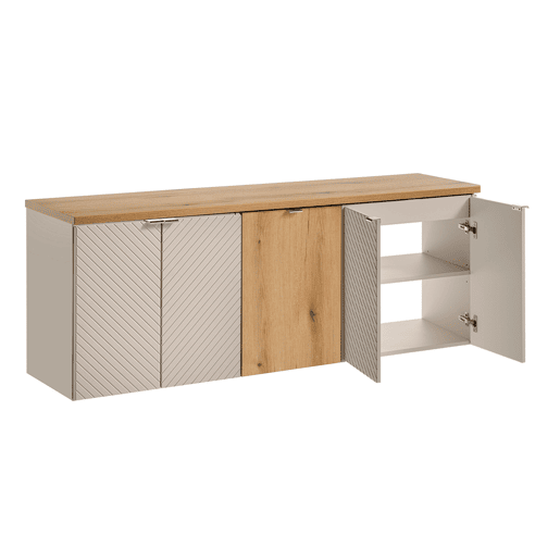 Móvel de toucador 160cm 4 portas cesto de roupa Manoa Caxemira e Madeira