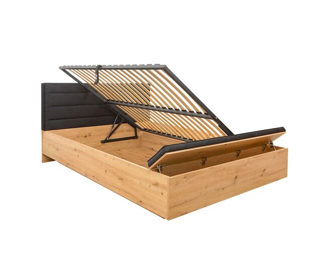 Cama canapé 160x200 con banco y somier glenn madera y negro