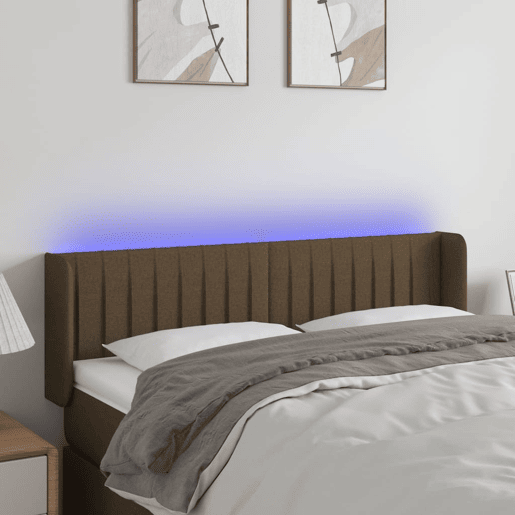 vidaXL Cabeceira de cama c luzes LED tecido 147x16x7888 cm castanho vidaXL Cabeceira de cama c luzes LED tecido 147x16x7888 cm castanho