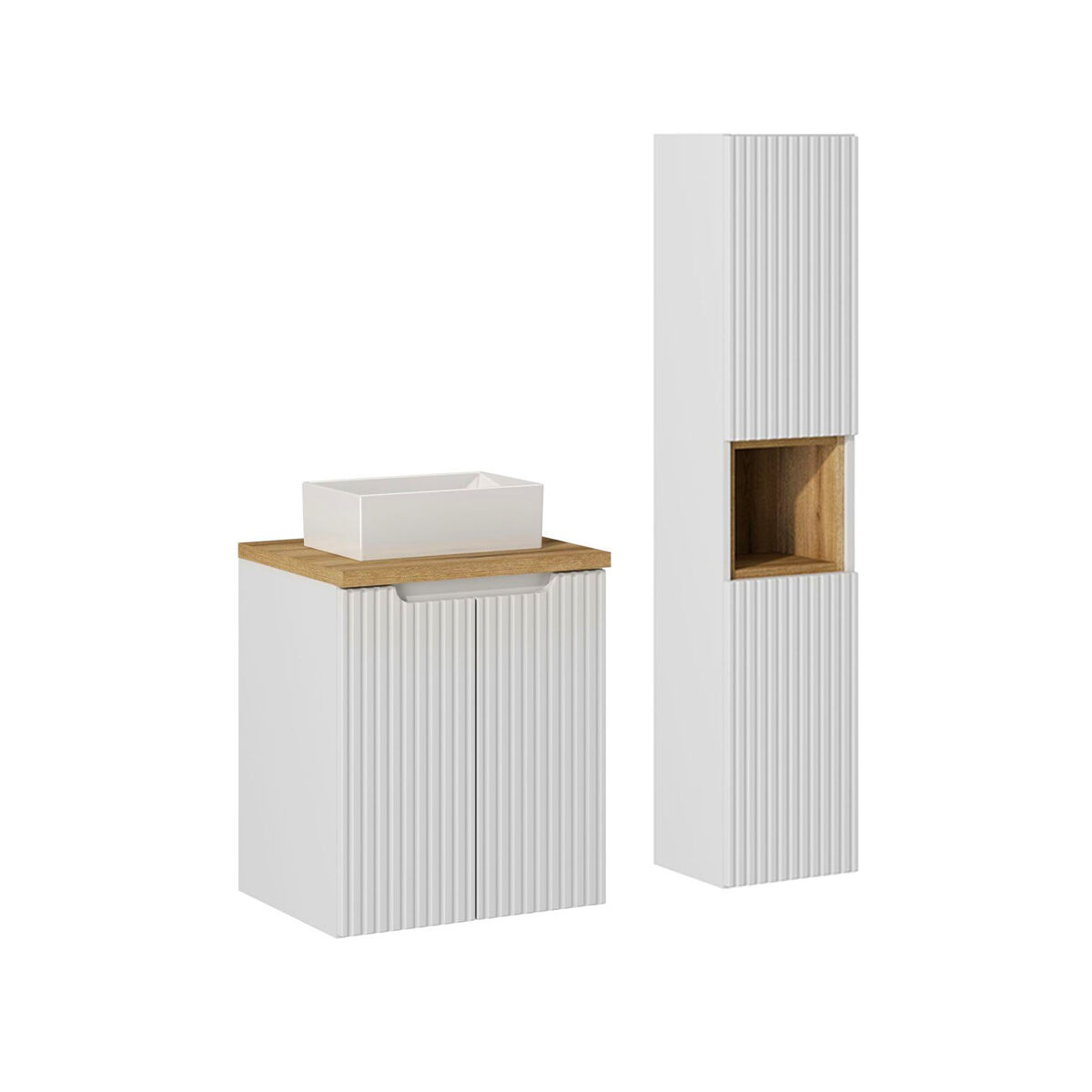 Conjunto de muebles con lavabo individual 2 puertas y columna Riva 50 Madera