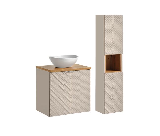 Conjunto mueble lavabo individual 60cm 2 puertas y columna manoa cachemira y madera
