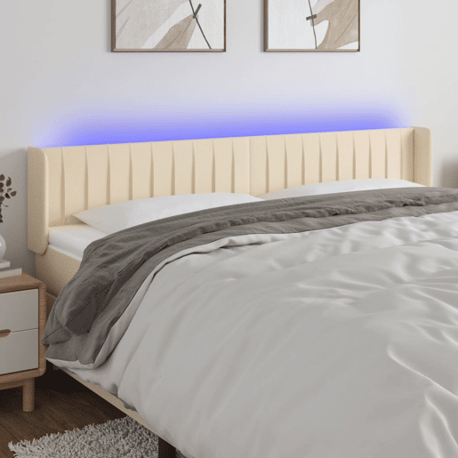 vidaXL Cabeceira de cama c luzes LED tecido 163x16x7888 cm cor creme vidaXL Cabeceira de cama c luzes LED tecido 163x16x7888 cm cor creme