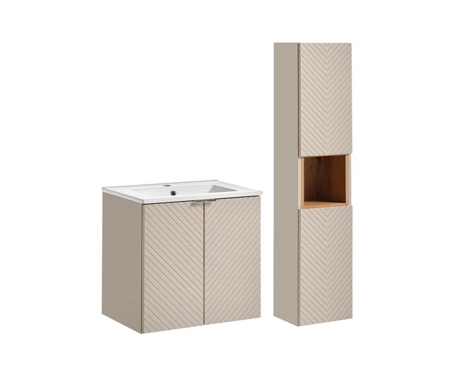 Conjunto mueble lavabo individual encastrado 60cm 2 puertas y columna manoa cachemira y madera