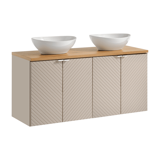 Móvel de lavatório duplo 120cm 4 portas Manoa Caxemira e Madeira
