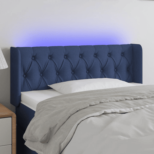 vidaXL Cabeceira de cama c luzes LED tecido 93x16x7888 cm azul