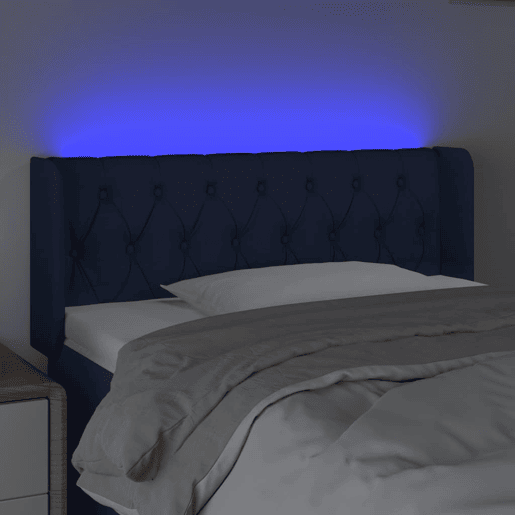 vidaXL Cabeceira de cama c luzes LED tecido 93x16x7888 cm azul