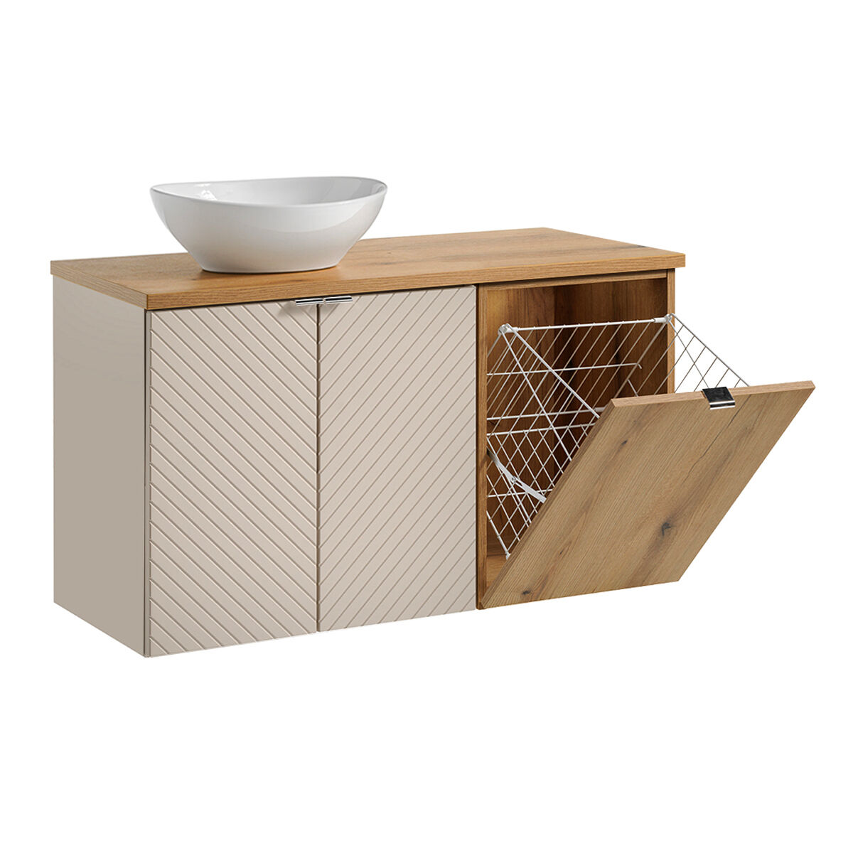 Mueble lavabo individual 100cm 2 puertas cesto de ropa manoa cachemira y madera