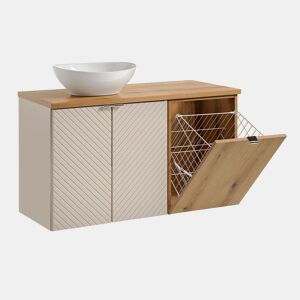 Lavatório individual 100cm 2 portas cesto de roupa suja Manoa Caxemira e Madeira