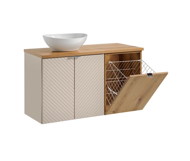 Mueble lavabo individual 100cm 2 puertas cesto de ropa manoa cachemira y madera