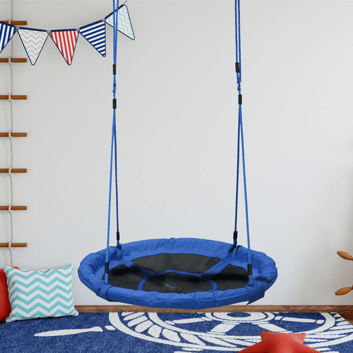 HOMCOM Baloiço para Criança tipo Ninho Baloiço Infantil Redondo acima de 3 Anos Carga Máx. 100 kg Interior e Exterior Ø100x180 cm Azul