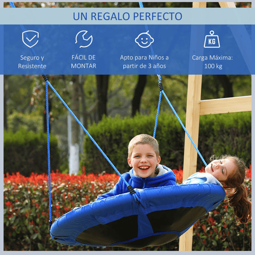 HOMCOM Baloiço para Criança tipo Ninho Baloiço Infantil Redondo acima de 3 Anos Carga Máx. 100 kg Interior e Exterior Ø100x180 cm Azul