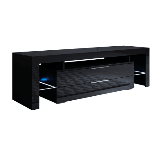 Móvel TV Sala de estar e jantar Preto 160x35x53 2 gavetas LED Selma Muebles Bonitos