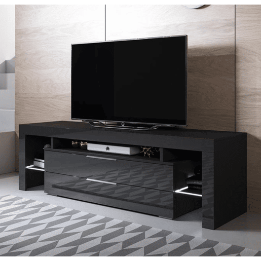 Móvel TV Sala de estar e jantar Preto 160x35x53 2 gavetas LED Selma Muebles Bonitos