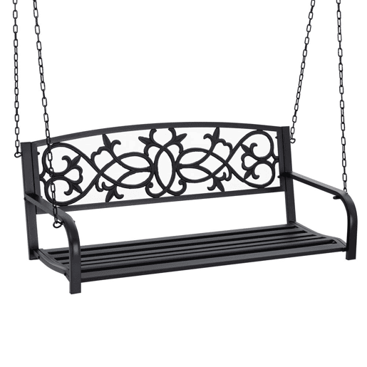 Outsunny Banco Baloiço de 2 Lugares Banco Suspenso de Aço com Apoio para os Braços Carga Máx. 240kg para Jardim Varanda Exterior 127x59,5x52cm Preto