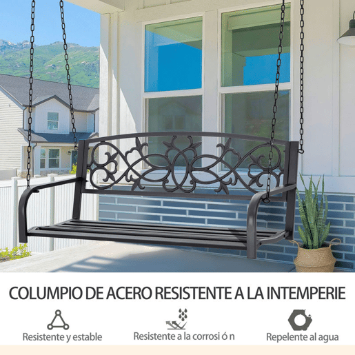 Outsunny Banco Baloiço de 2 Lugares Banco Suspenso de Aço com Apoio para os Braços Carga Máx. 240kg para Jardim Varanda Exterior 127x59,5x52cm Preto