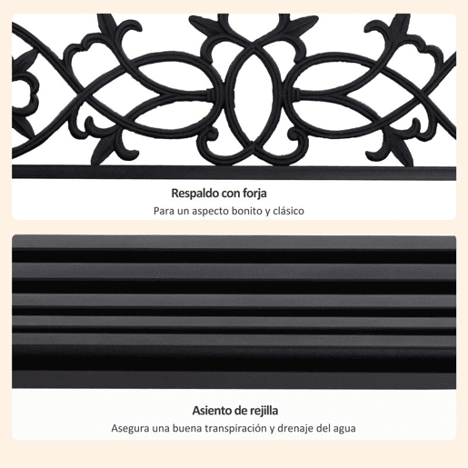 Outsunny Banco Baloiço de 2 Lugares Banco Suspenso de Aço com Apoio para os Braços Carga Máx. 240kg para Jardim Varanda Exterior 127x59,5x52cm Preto