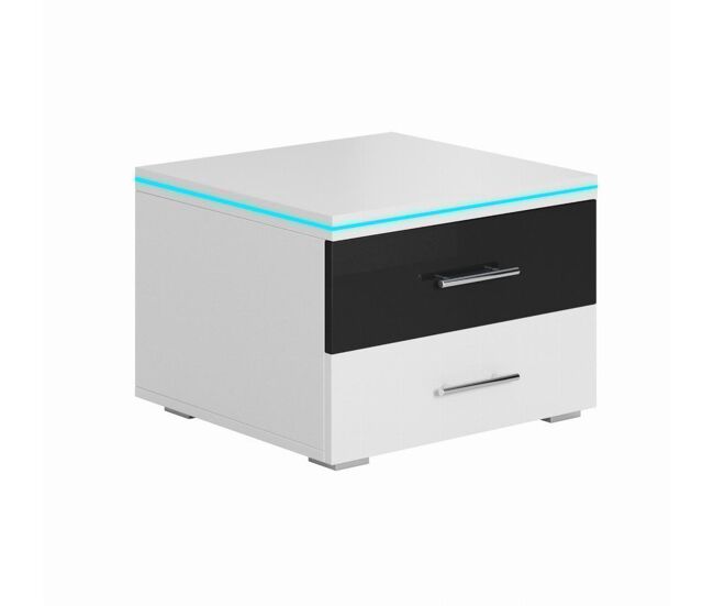 Mesita de noche Dormitorio Blanco/Negro 50,3x45,3x36,5 2 cajones LED Paulina Muebles Bonitos