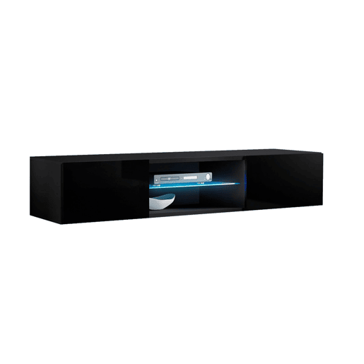 Móvel TV Sala de estar e jantar Preto 160x38,5x30 2 portas LED Tibi Muebles Bonitos