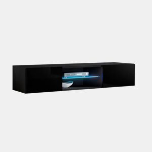 Móvel TV Sala de estar e jantar Preto 160x38,5x30 2 portas LED Tibi Muebles Bonitos