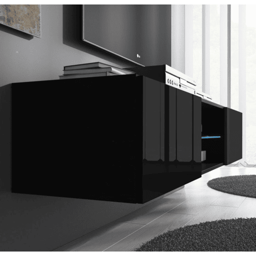 Móvel TV Sala de estar e jantar Preto 160x38,5x30 2 portas LED Tibi Muebles Bonitos