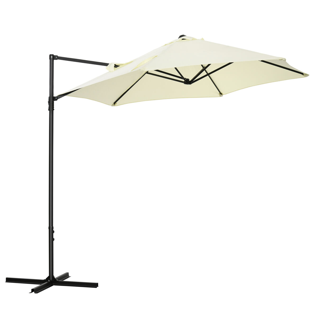 Outsunny sombrilla de jardín ø256x245 cm parasol excéntrico rotación de 360° con apertura manual y base cruzada para patio terraza exterior beige