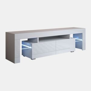 Móvel TV Sala de estar e jantar Branco 160x35x45 2 gavetas LED Unai Muebles Bonitos