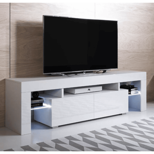 Móvel TV Sala de estar e jantar Branco 160x35x45 2 gavetas LED Unai Muebles Bonitos