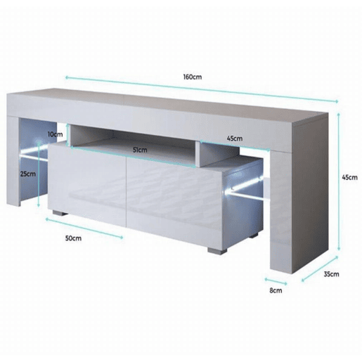 Móvel TV Sala de estar e jantar Branco 160x35x45 2 gavetas LED Unai Muebles Bonitos