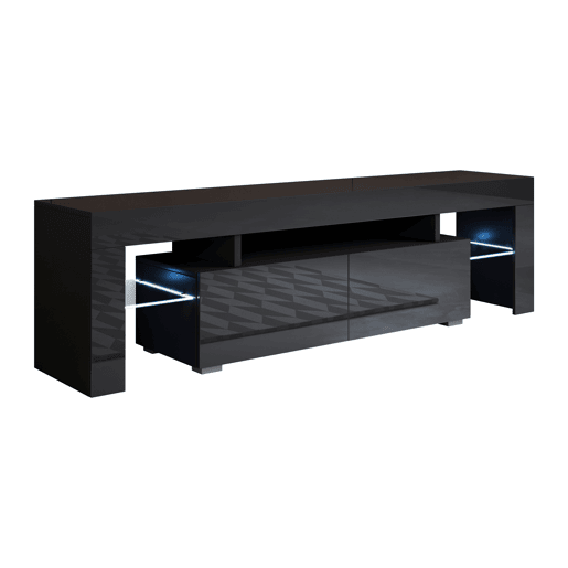 Móvel TV Sala de estar e jantar Preto 160x35x45 2 gavetas LED Unai Muebles Bonitos