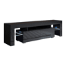 Móvel TV Sala de estar e jantar Preto 160x35x45 2 gavetas LED Unai Muebles Bonitos