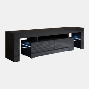 Móvel TV Sala de estar e jantar Preto 160x35x45 2 gavetas LED Unai Muebles Bonitos