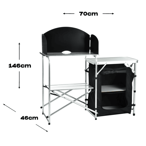 Mesa dobrável para cozinha de campismo 146x46x70cm - Ideal para campismo e churrasco