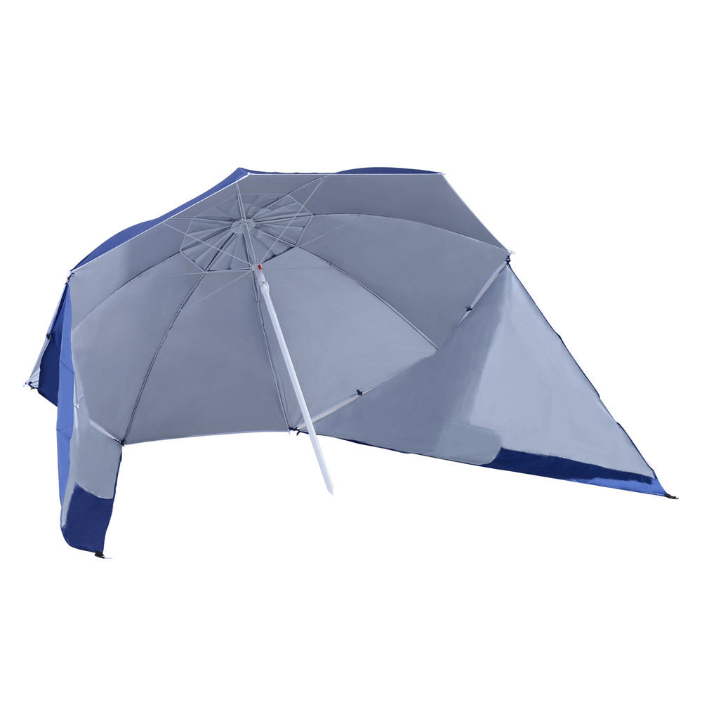 Outsunny sombrilla de playa 2 en 1 parasol para playa con 2 paneles laterales toldo portátil anti-uv con bolsa de transporte para jardín piscina ø210x222cm azul