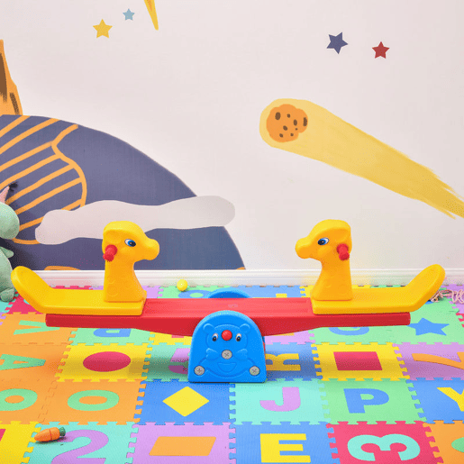 HOMCOM Baloiço Infantil em Forma de Girafa com Encosto Guidão Texturizado Carga 20kg por Assento para Interior e Exterior 150x32x60cm Multicor