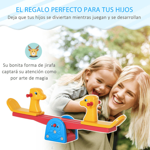 HOMCOM Baloiço Infantil em Forma de Girafa com Encosto Guidão Texturizado Carga 20kg por Assento para Interior e Exterior 150x32x60cm Multicor