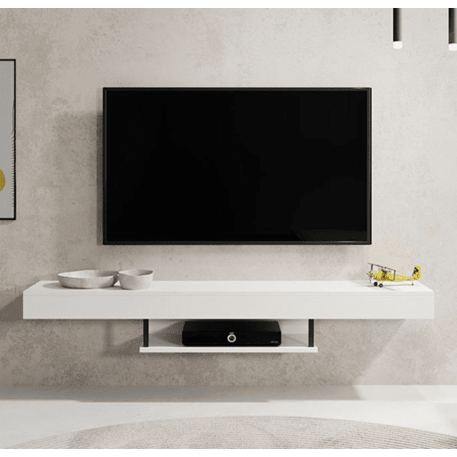 Móvel TV Suspenso Sala de estar e jantar Branco 150x29,6x22 Aydin Muebles Bonitos