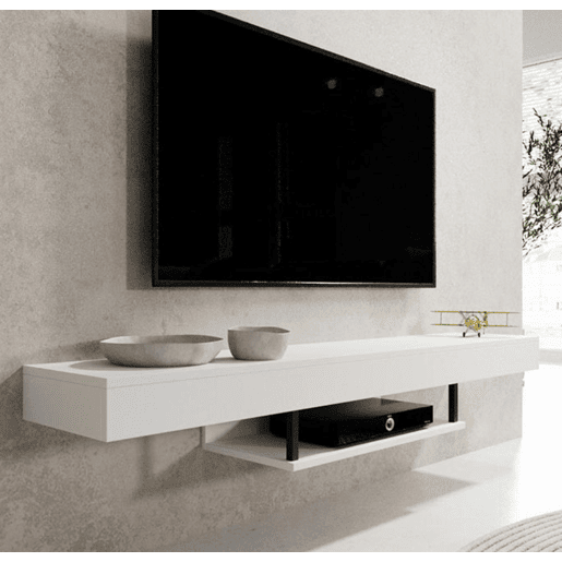 Móvel TV Suspenso Sala de estar e jantar Branco 150x29,6x22 Aydin Muebles Bonitos