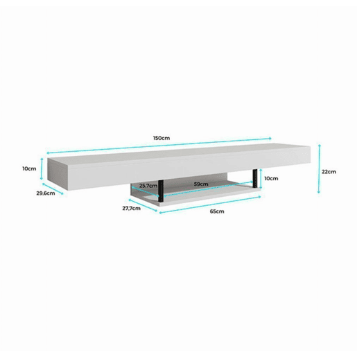 Móvel TV Suspenso Sala de estar e jantar Branco 150x29,6x22 Aydin Muebles Bonitos