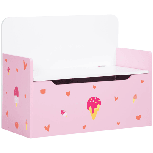 ZONEKIZ Baú Infantil 2 em 1 Baú de Armazenamento Organizador de Brinquedos para Crianças acima de 18 Meses com Tampa de Fechamento Seguro para Dormitório Sala de Jogos Carga 50kg 60x30x50cm Rosa