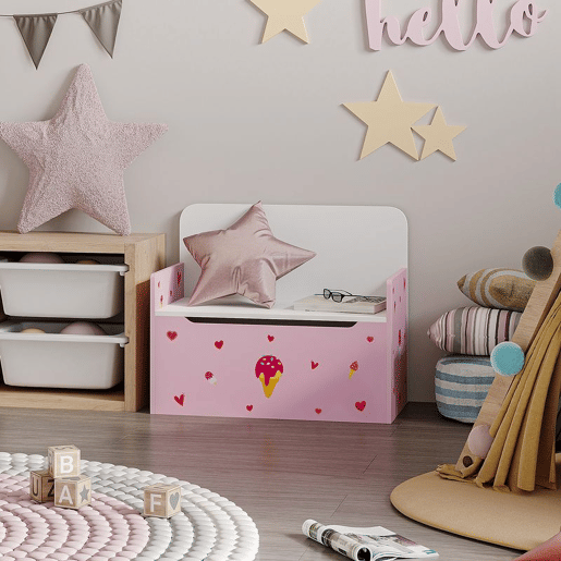 ZONEKIZ Baú Infantil 2 em 1 Baú de Armazenamento Organizador de Brinquedos para Crianças acima de 18 Meses com Tampa de Fechamento Seguro para Dormitório Sala de Jogos Carga 50kg 60x30x50cm Rosa