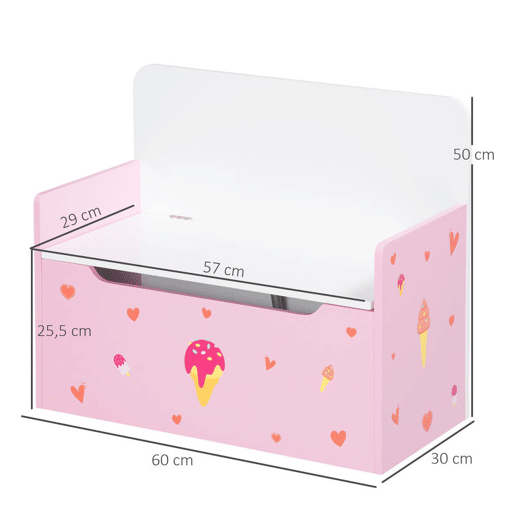 ZONEKIZ Baú Infantil 2 em 1 Baú de Armazenamento Organizador de Brinquedos para Crianças acima de 18 Meses com Tampa de Fechamento Seguro para Dormitório Sala de Jogos Carga 50kg 60x30x50cm Rosa