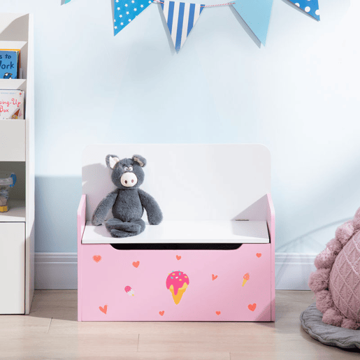 ZONEKIZ Baú Infantil 2 em 1 Baú de Armazenamento Organizador de Brinquedos para Crianças acima de 18 Meses com Tampa de Fechamento Seguro para Dormitório Sala de Jogos Carga 50kg 60x30x50cm Rosa